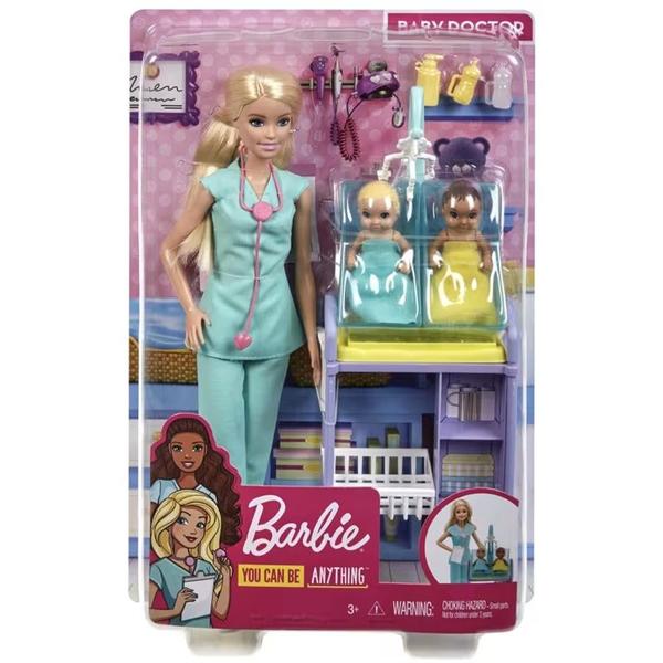 Imagem de Boneca Articulada Barbie Profissões Conjunto Barbie Pediatra Loira Com 2 Bebês e Acessórios  Barbie Malibu  GHK23