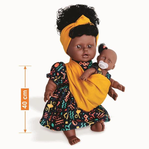 Imagem de Boneca ayana com bebê negra menina mãe e filha brinquedo criança pequena