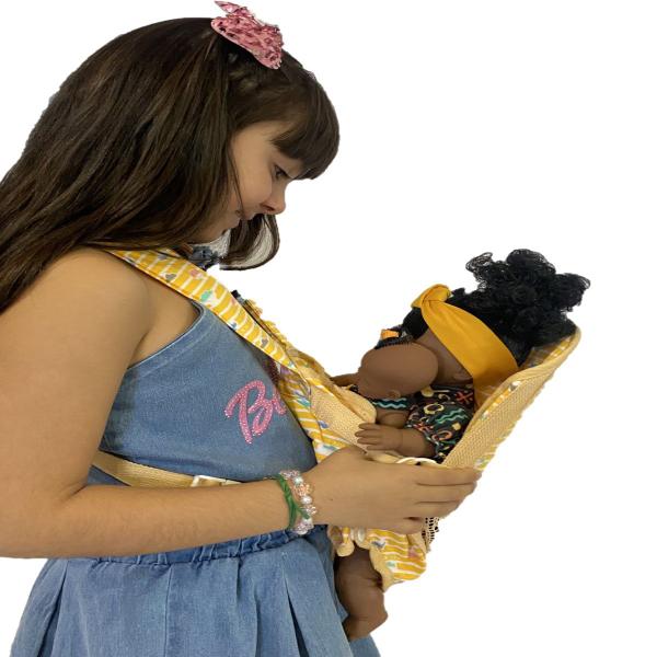 Imagem de Boneca Ayana Mãe e Filha Negra Meninas + Canguru Carregador