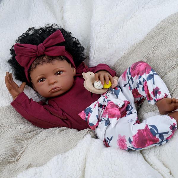 Imagem de Boneca BABESIDE Tina Lifelike Reborn Black Girl 45 cm com roupas