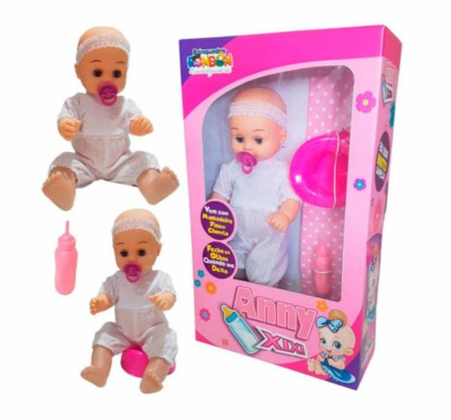 Imagem de Boneca Baby Anny Xixi: Brinquedo Completo com Mamadeira, Chupeta e Penico - Brinquedos Rondon