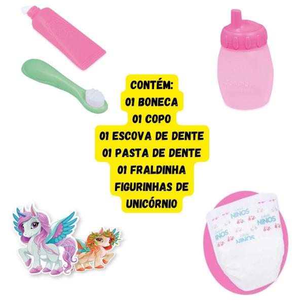 Imagem de Boneca Baby Collection Unicórnio Faz Xixi com dentinho e escova e mamadeira - Super Toys