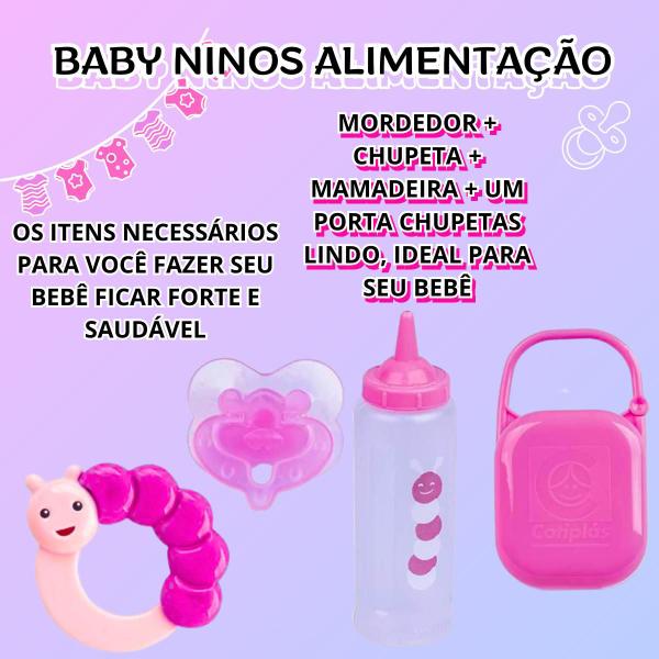 Imagem de Boneca Baby Junior Infantil Menina E Kit Alimentação Porta Chupeta Mamadeira Cotiplás Brinquedos