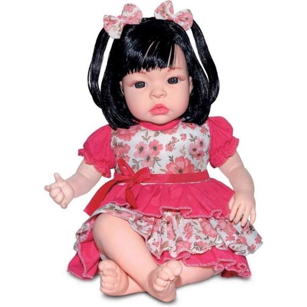 Imagem de Boneca Baby Kiss Estilo Reborn Morena 910 + Carrinho de Bebê