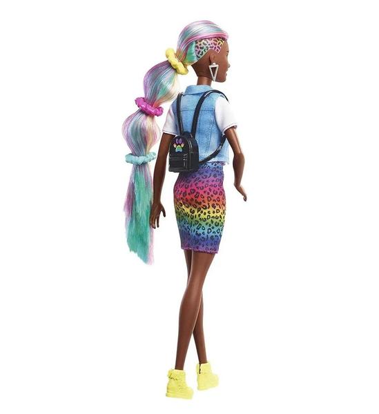 Imagem de Boneca Barbie Cabelo ARCO-IRIS de Leopardo Negra Mattel GRN80