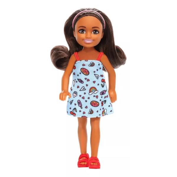 Imagem de Boneca Barbie Club Chelsea Morena Vestido Azul Estampado Mattel