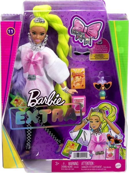 Imagem de Boneca Barbie Extra 11 com papagaio e cabelo de néon