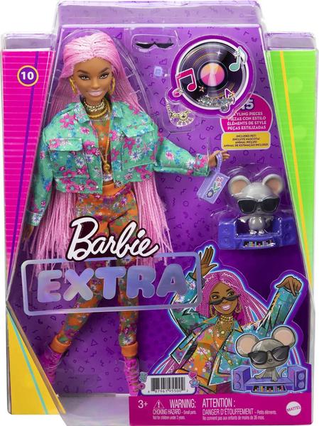 Imagem de Boneca Barbie Extra com longas tranças rosa, jaqueta floral azul-petróleo