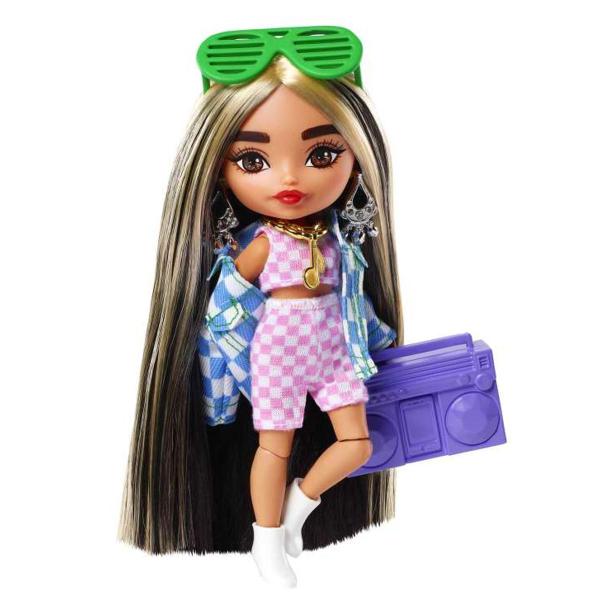 Imagem de Boneca Barbie Extra Minis Morena Conjunto Xadrez Com Jaqueta E Acessórios