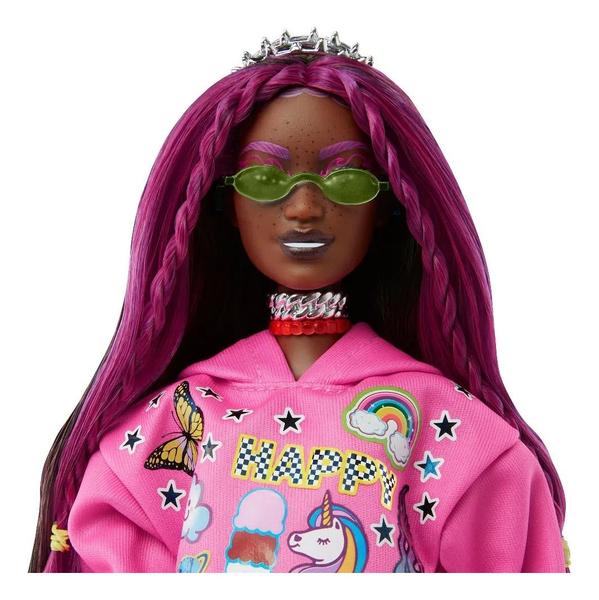 Imagem de Boneca Barbie Extra Pop Punl Negra Cabelo Rosa Com Panda