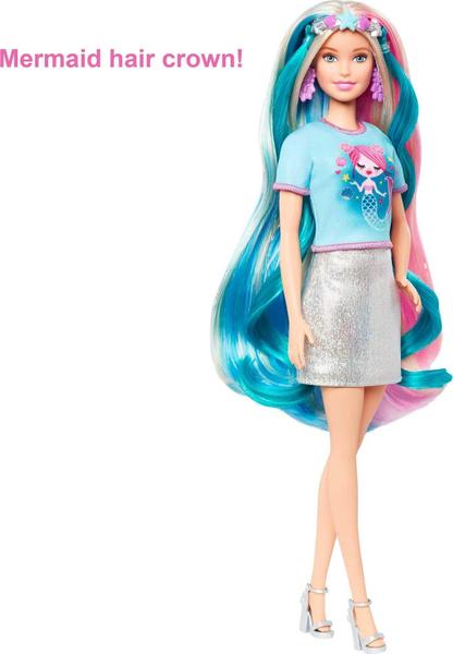 Imagem de Boneca Barbie Fantasy Hair com roupas de sereia e unicórnio