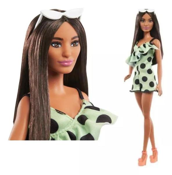 Imagem de Boneca Barbie Fashionista 200 Morena Vestido Bolinhas - Mattel Fbr37