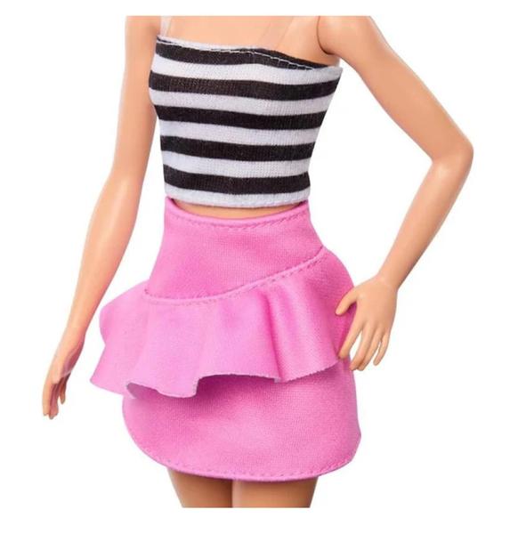 Imagem de Boneca Barbie Fashionista 213 Loira Blusa Listrada com Saia Rosa HRH11 - Mattel (41180)