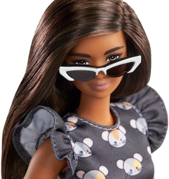 Imagem de Boneca Barbie Fashionistas 140 Morena Vestido estampado de Ratinho GYB01 - Mattel (24905)