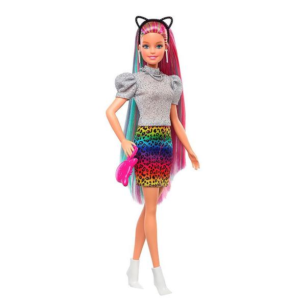 Imagem de Boneca Barbie Leopard Rainbow Hair com 14 pçs GRN80 GRN81 - Mattel