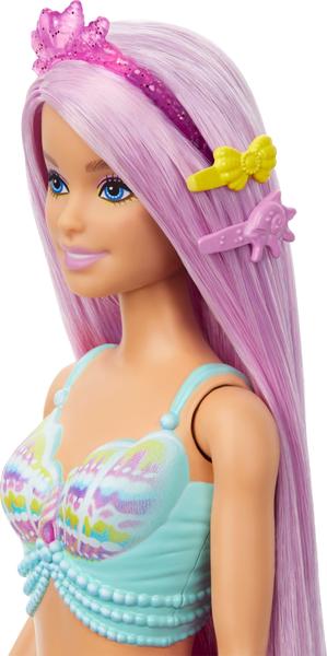 Imagem de Boneca Barbie Mermaid com cabelo rosa Fantasy de 18 cm e acesso.