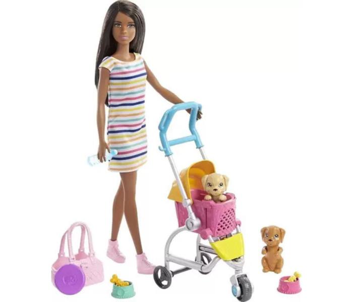 Imagem de Boneca Barbie Passeio Carrinho De Cachorrinhos Negra Ghv93 Mattel