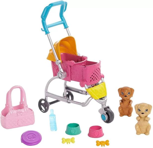 Imagem de Boneca Barbie Passeio Carrinho De Cachorrinhos Negra Ghv93 Mattel