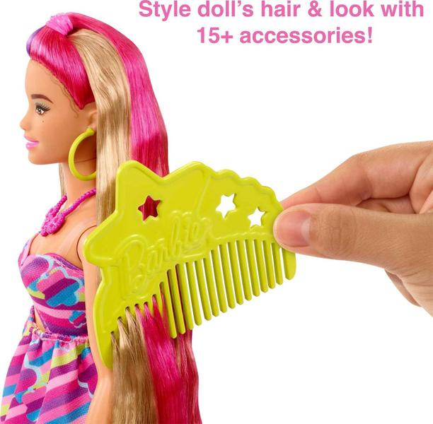 Imagem de Boneca Barbie Totally Hair com tema floral com 21 cm de cabelo fantástico