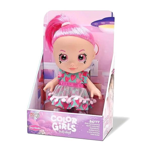 Imagem de Boneca Bebê Cabelo Fashion Rosa Vestido Color Girls Bambola