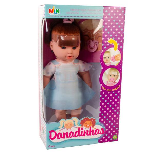 Imagem de Boneca Bebê Cabelo Ruivo Coleção Danadinha C/ Carrinho Rosa