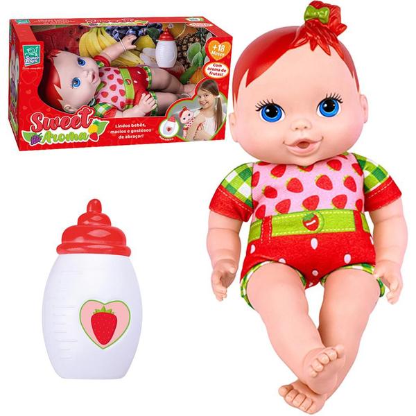 Imagem de Boneca Bebê Coleção Sweet Aroma Com Cheirinho Frutas Morango - Super Toys