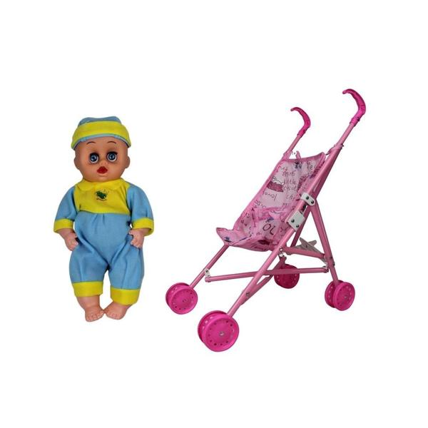 Imagem de Boneca bebe com carrinho de passeio dobravel infantil reborn brinquedo