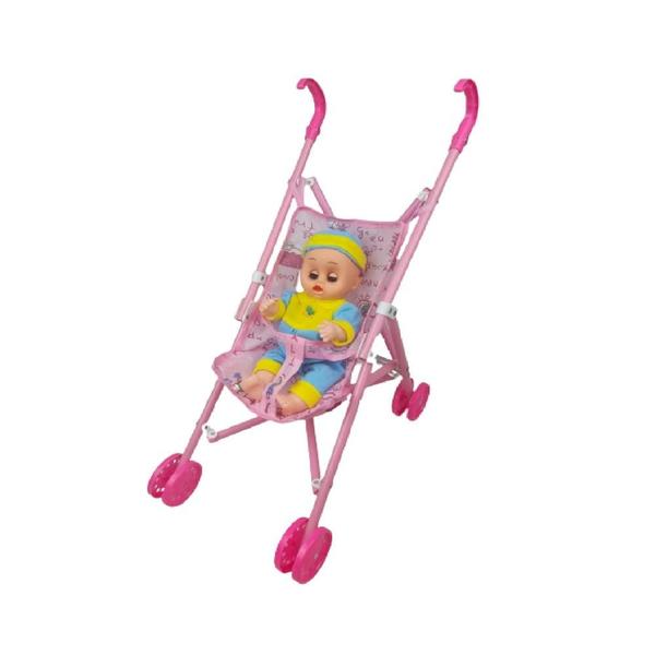 Imagem de Boneca bebe com carrinho de passeio dobravel infantil reborn brinquedo