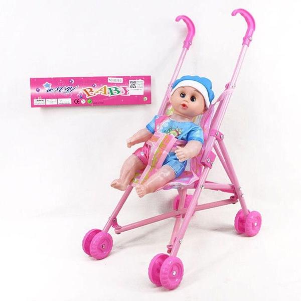 Imagem de Boneca bebe com carrinho de passeio dobravel infantil reborn brinquedo