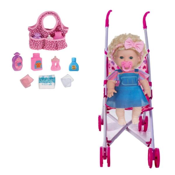 Boneca Bebê Danadinha Cabelo Crespo Loiro + Carrinho e Bolsa - Milk Brinquedo Imagem de Boneca Bebê Danadinha Cabelo Crespo Loiro + Carrinho e Bolsa