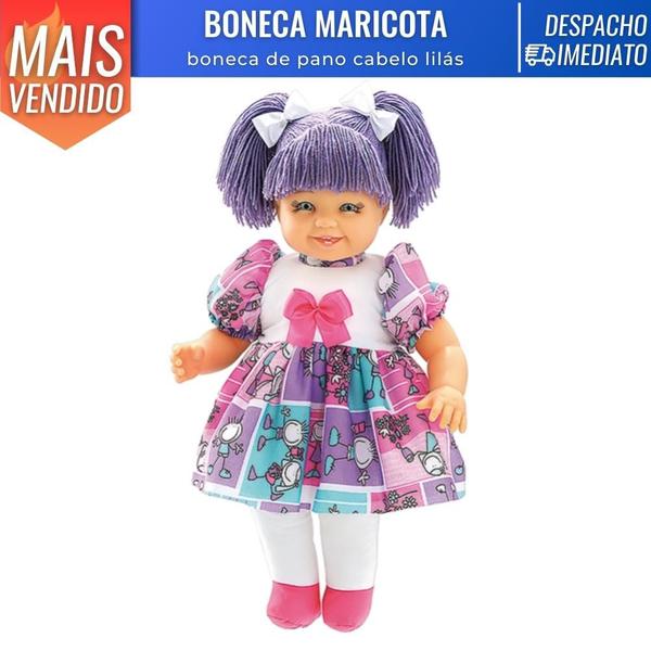 Imagem de Boneca Bebe Maricota de Pano Macia Divertida Cabelo Lilás