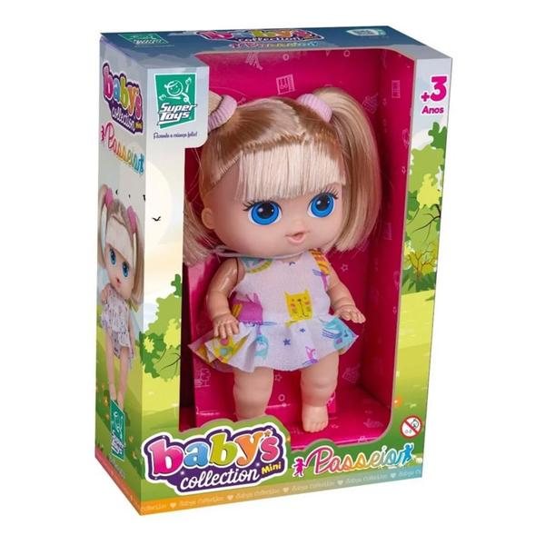 Imagem de Boneca Bebê Menina Loira Baby's Collection Mini Passeio Com Cabelinho Presente Para Meninas - Super Toys