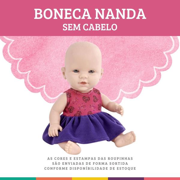 Imagem de Boneca Bebê Nanda sem Cabelo Fofa em Vinil Pupee