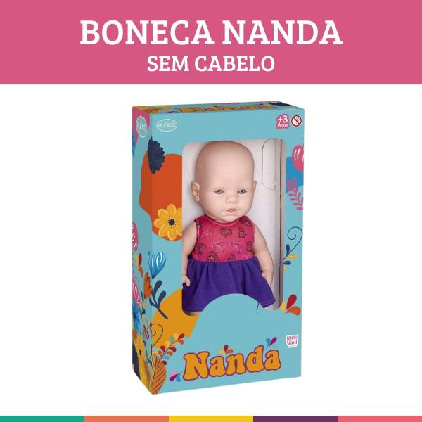 Imagem de Boneca Bebê Nanda sem Cabelo Fofa em Vinil Pupee