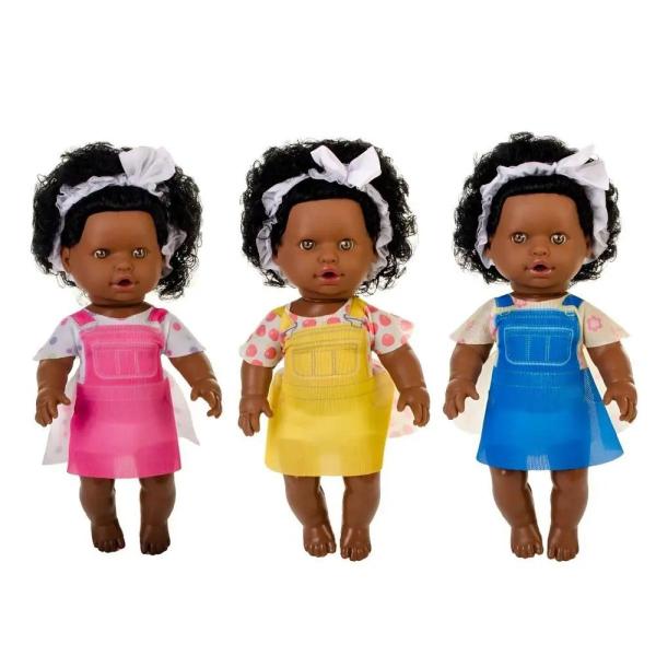 Imagem de Boneca Bebê Negra Coleção Danadinha 34cm Chupeta Brinquedo