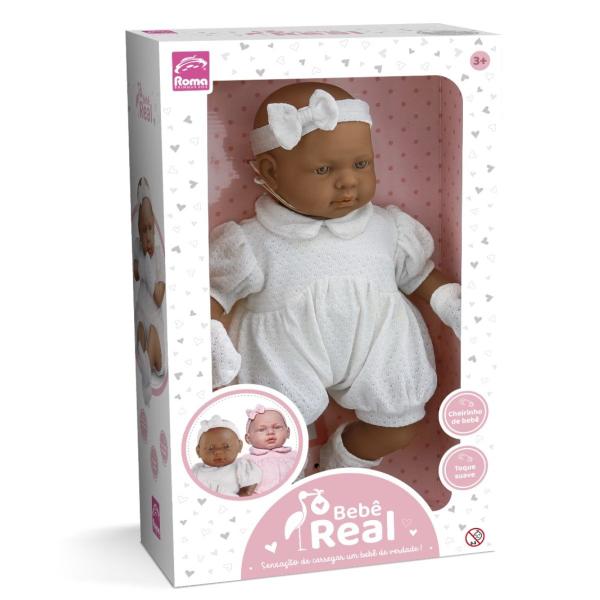 Imagem de Boneca Bebê Real Negra Baby By Roma 42cm C/ Bolsinha Bebê