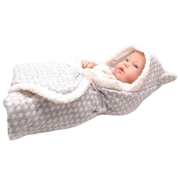 Imagem de Boneca Bebê Realista Baby So Lovely Grande 38cm com Toalha e Toca Cinza 209-3 - Dorémi