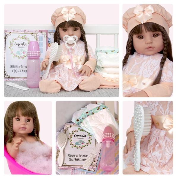 Imagem de Boneca Bebe Realista Metoo Roupa Salmão Enxoval Completo