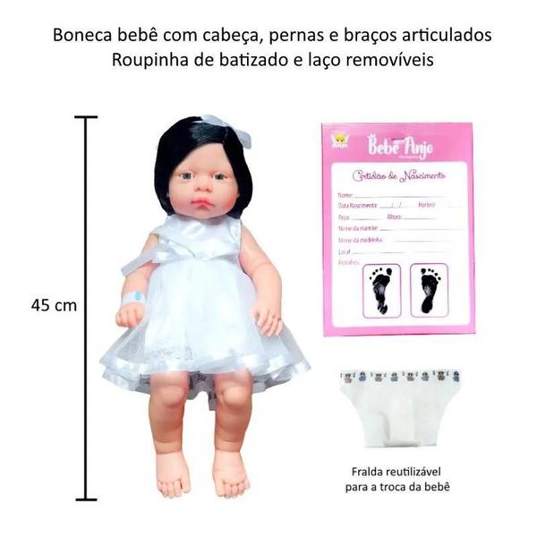 Imagem de Boneca Bebê Reborn 45cm Certidão de Nascimento Fralda e Chupeta - Anjo Brinquedos