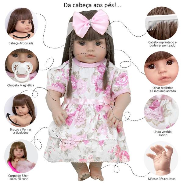 Imagem de Boneca Bebe Reborn Bonita Olho Castanho 13 Itens Enxoval