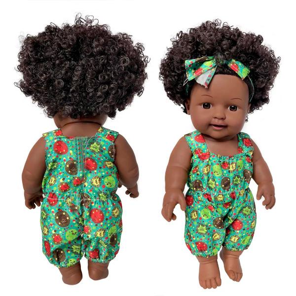 Imagem de Boneca Bebê Reborn Brastoy Negra Pele Escura Cabelo Crespo Realista Vinil ou Silicone Com Kit