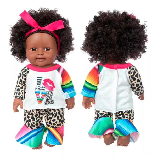 Imagem de Boneca Bebê Reborn Brastoy Negra Pele Escura Cabelo Crespo Realista Vinil ou Silicone Com Kit