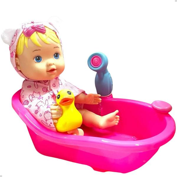 Imagem de Boneca Bebê Reborn de Silicone Banho Banheira Patinho Ducha Sai Água Brinquedo Meninas