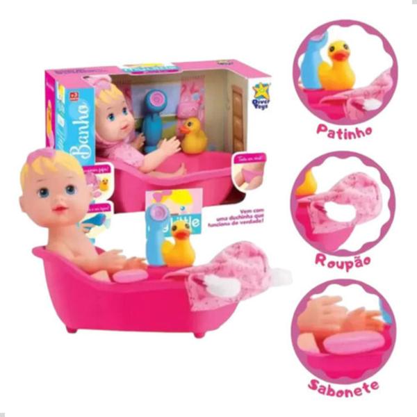 Imagem de Boneca Bebê Reborn de Silicone Banho Banheira Patinho Ducha Sai Água Brinquedo Meninas