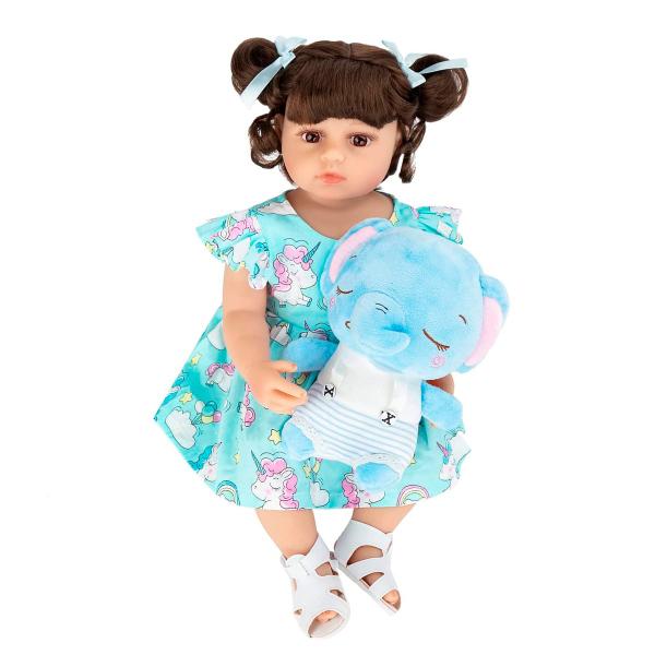 Imagem de Boneca Bebê Reborn Elefantinho Realista Brastoy Silicone Conjunto de Roupa Chupeta Mamadeira Pelúcia