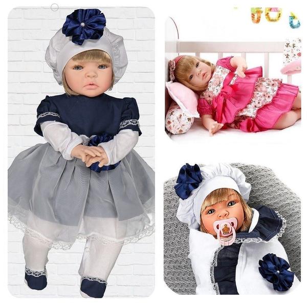 Imagem de Boneca Bebê Reborn Loira De Luxo Cegonha Dolls 23 Itens