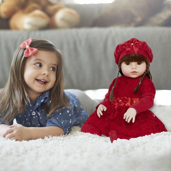 Imagem de Boneca Bebe Reborn Menina Realista Vestido Vermelho e Itens