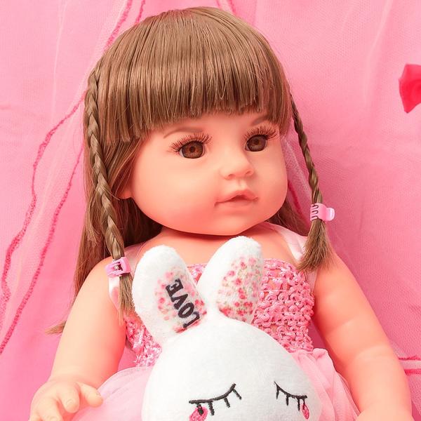 Imagem de Boneca Bebê Reborn Menina Silicone Olhos Castanhos 42cm