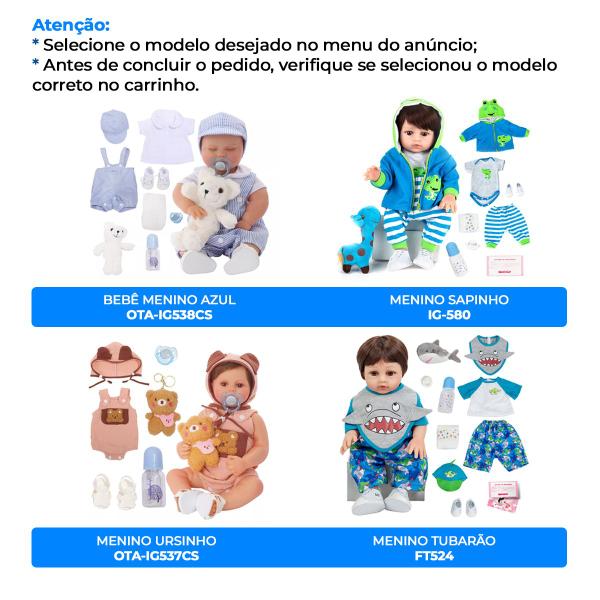 Imagem de Boneca Bebê Reborn Menino Realista Completo 100% Silicone 48cm Pode Dar Banho Conjunto de Roupa Chupeta Mamadeira e Pelúcia