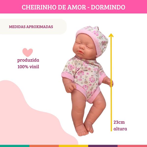 Imagem de Boneca Bebê Reborn Mini Cheirinho Amor Petit Dormindo 23 Cm